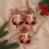 Ёлочные игрушки 3 шт. &laquo;Зимнее волшебство. Мишка колор&raquo; пластик, 9&times;5 см, красный