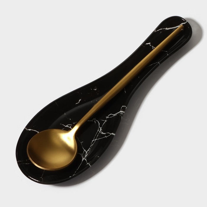 Подставка стеклянная под ложку Доляна «Марбл чёрный», 23,5×8,3×1,5 см Подставка стеклянная под ложку Доляна «Марбл чёрный», 23,5×8,3×1,5 см