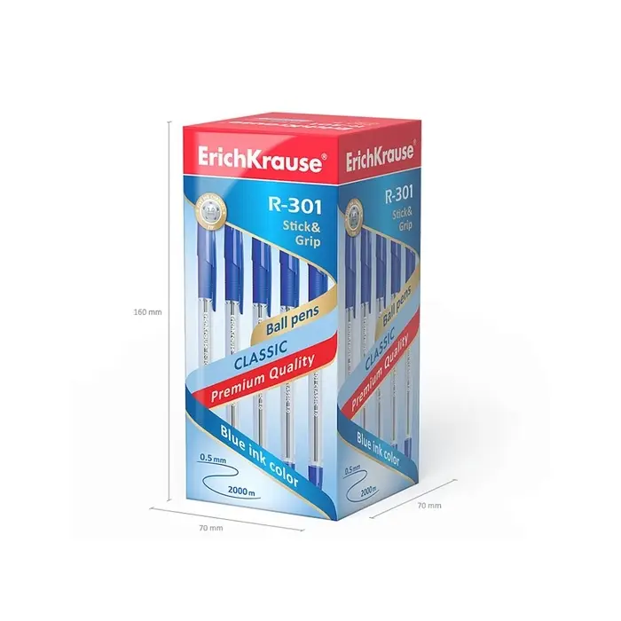 Ручка шариковая ErichKrause R-301 Classic Stick & Grip, узел 1.0 мм, синяя, с резиновым держателем, мягкое и комфортное письмо Ручка шариковая ErichKrause R-301 Classic Stick & Grip, узел 1.0 мм, синяя, с резиновым держателем, мягкое и комфортное письмо