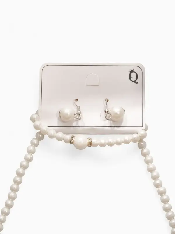 Набор 3 предмета: серьги, колье, браслет &laquo;Жемчуг&raquo;, элегантный, белый в серебре