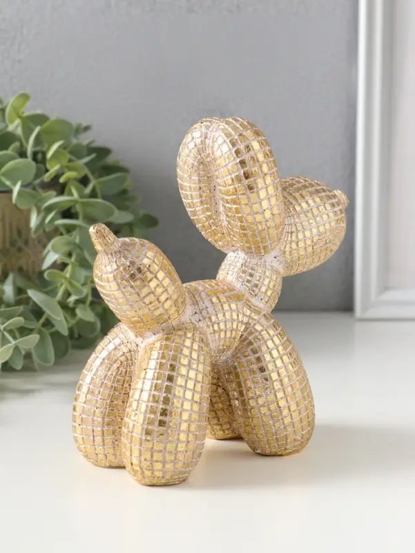 Сувенир полистоун "Воздушный шарик - собачка, в клеточку" золото 15х6,7х15 см