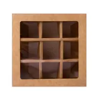 Коробка для 9 конфет, крафт, 13.5&times;13.5&times;3.2 см
