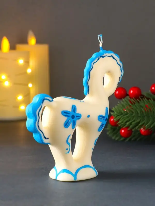 Свеча Символ Года   Свеча Символ Года  " Лошадка большая, Гжель", 12*3,5*12