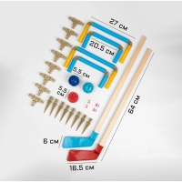 Хоккейный набор 3 в 1, 2 клюшки 73 см, ворота 4 штуки, 2 мяча d-5.5 см, клин 8 штук