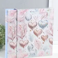 Фотоальбом на 200 фото 13х18 см "Сердца и листья" серо-розовый, в коробке 5,5х23,5х29,5 см   1096272