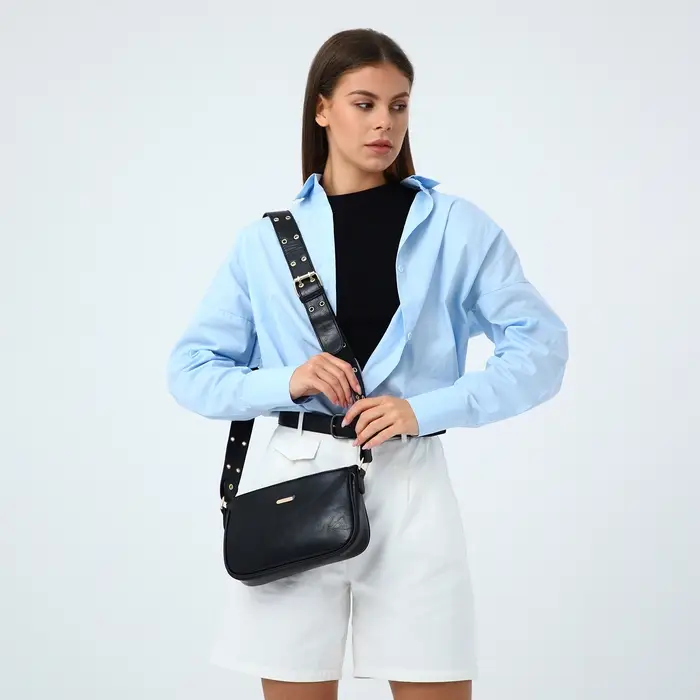 Сумка женская багет на молнии, 25&times;5&times;15 см, чёрная