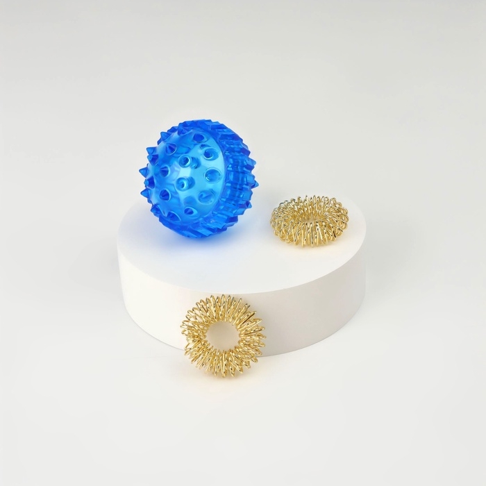 Массажер пластик универс Шарик с 2 кольцами синий пакет ОТ Массажер пластик универс Шарик с 2 кольцами синий пакет ОТ
