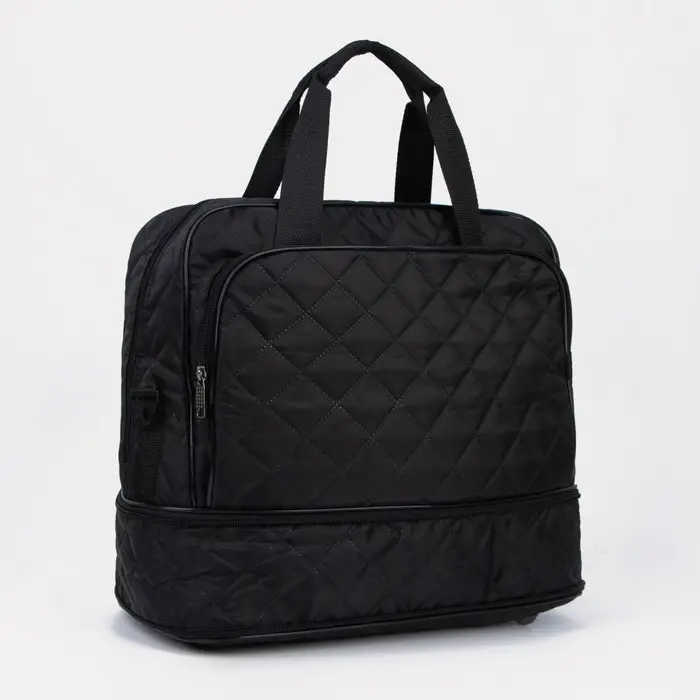 Сумка дорожная на молнии, с увеличением, наружный карман, длинный ремень, чёрная