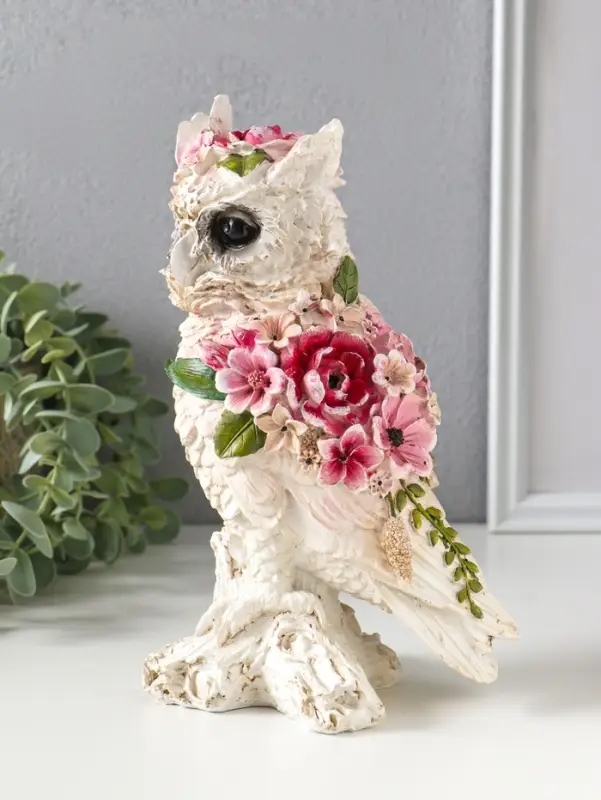 Сувенир полистоун "Белая сова в цветах" 13х10х22 см