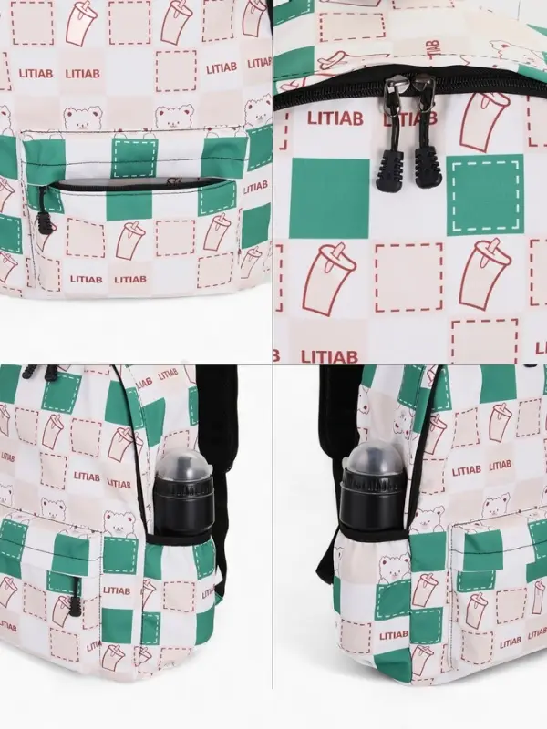 Рюкзак школьный на молнии, с карманами, с рисунком, размер 30&times;13&times;42 см, с принтом, бежевый