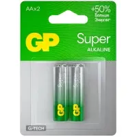 Батарейка алкалиновая GP Super, AA, LR6-2BL, 1.5 В, блистер, 2 шт.