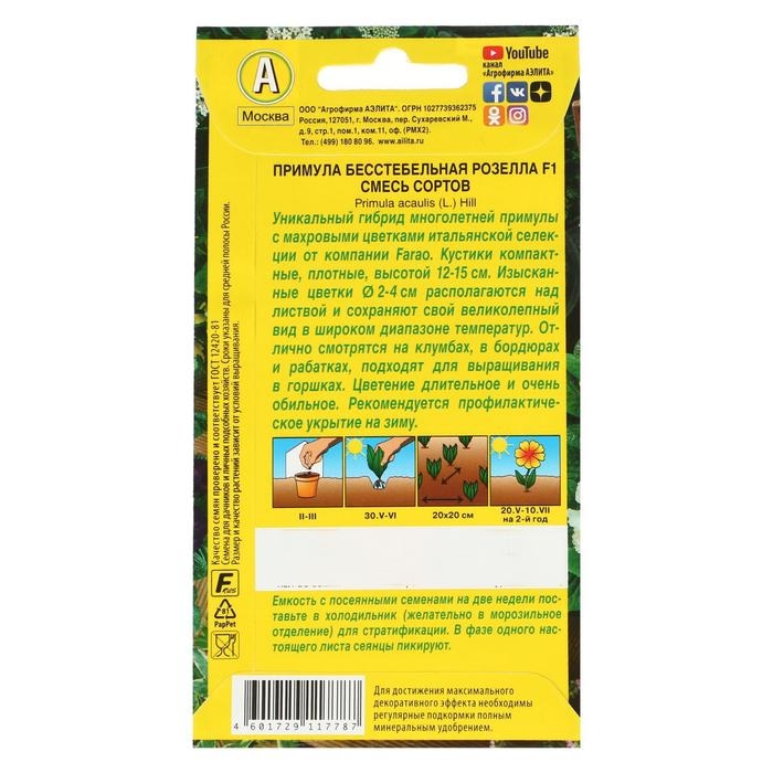 Семена цветов Примула  Семена цветов Примула "Розелла", смесь окрасок, F1, 7 шт