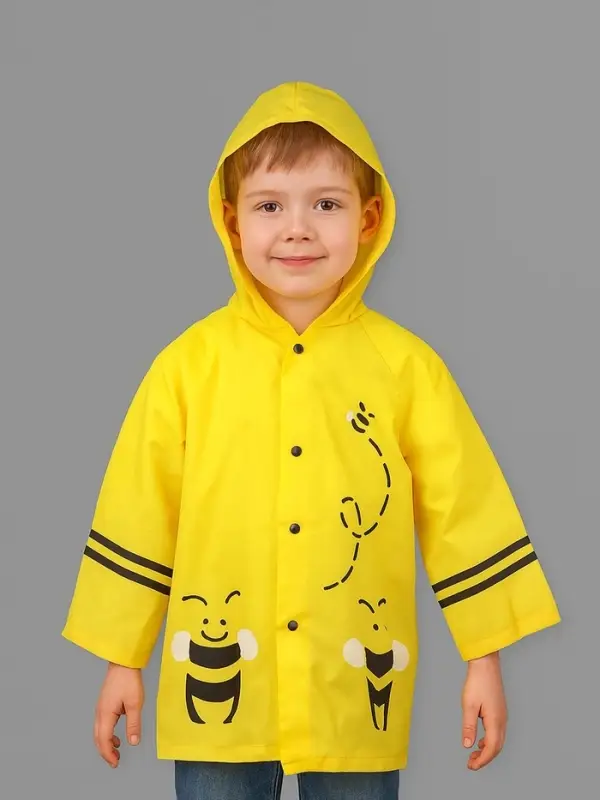 Дождевик детский &laquo;Пчёлки&raquo; на кнопках с капюшоном, размер M, рост 100-110 см, жёлтый