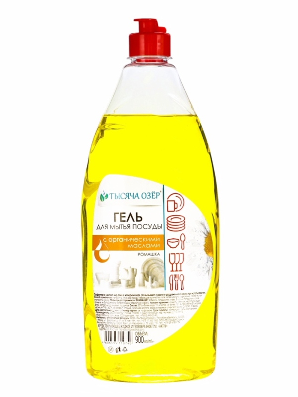 ТЫСЯЧА ОЗЁР Гель для мытья посуды "Ромашка" с органическим маслом оливы, 900 мл