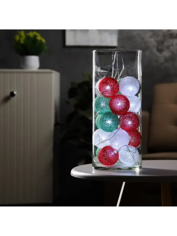 Гирлянда &laquo;Нить&raquo; 5 м с насадками &laquo;Клубки лесные&raquo;, IP20, прозрачная нить, 20 LED, свечение белое, 220 В