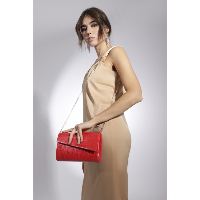 Сумка-клатч, отдел на клапане, цвет красный