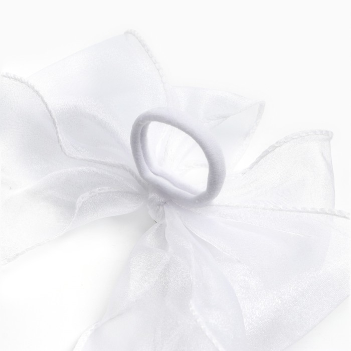 Выпускной. Бант для волос на резинке, белый, 6х25 см, Кошечка Мари