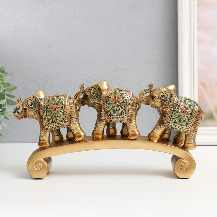 Сувенир полистоун Сувенир полистоун "Три слона на дуге - Экзотические цветы" 27х5,5х13,5 см