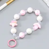 Брелок на карабине "Тюльпаны и звёзды" розово-перламутровый 11х4х1,5 см