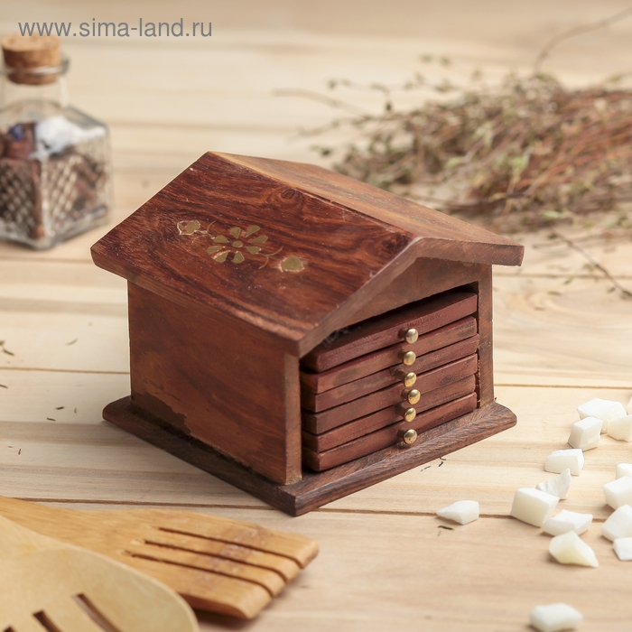 Подставка под горячее  Подставка под горячее "Домик" дерево (набор 6 штук) 8,5х10х10 см