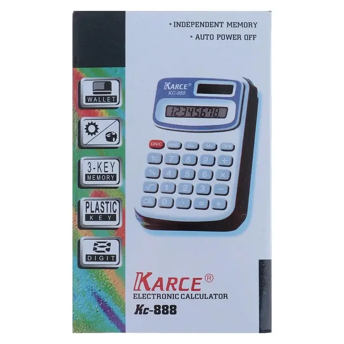Калькулятор карманный с чехлом 8-разрядный, KC - 888, работает от батарейки (таблетка Ag 10)