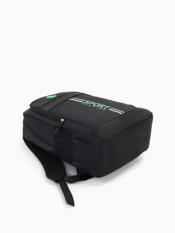 Рюкзак школьный на молнии, с карманами, однотонный, размер 31&times;14&times;47 см, чёрный/зелёный