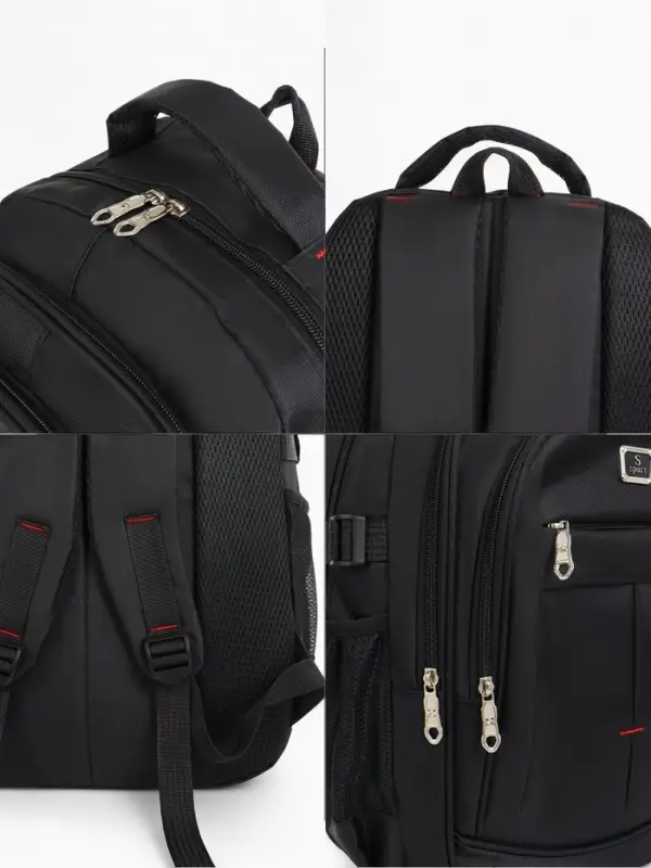 Рюкзак школьный из текстиля на молнии, 5 карманов, цвет чёрный/серый