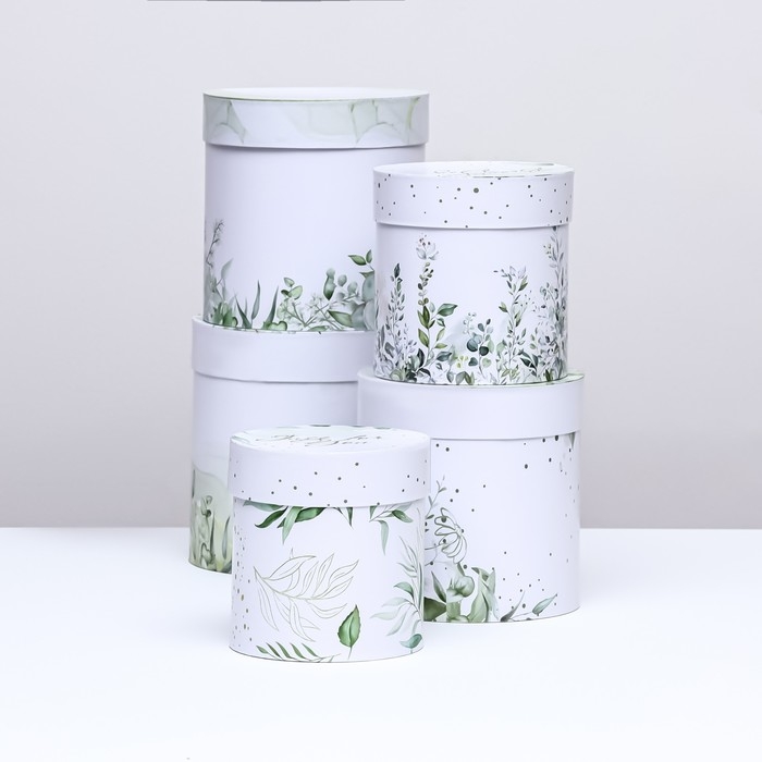 Набор круглых коробок 5 в 1 "Простая нежность", 19,5 х 19,5 - 14 х 14 см