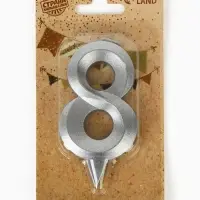 Свеча в торт &laquo;Цифра 8&raquo;, серебряная, 6.5 см
