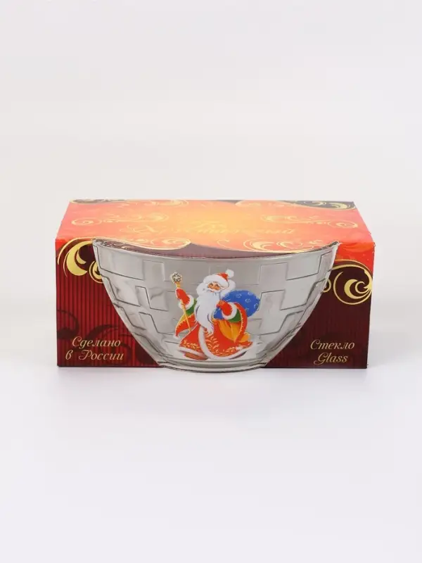 Салатник новогодний, d=16 см, стекло, прозрачный, рисунок МИКС