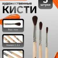 Набор кистей для рисования, пони, 3 штуки: № 2, 3, 4, Calligrata, круглые, деревянная ручка, в пакете