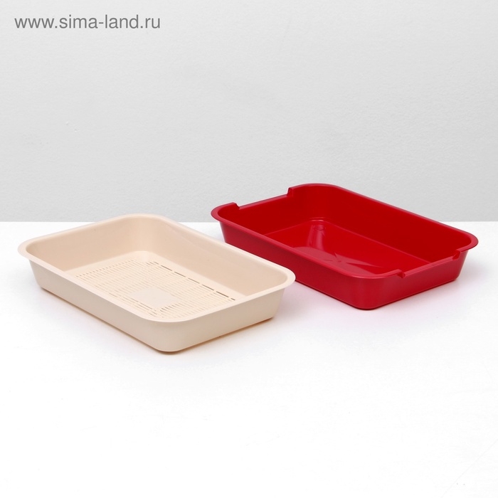 Туалет средний с сеткой 36 х 26 х 6,5 см, бежевый/красный Туалет средний с сеткой 36 х 26 х 6,5 см, бежевый/красный