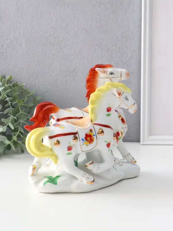 Сувенир керамика "Двойка коней расписные" цветные с золотом 20х9,8х18 см