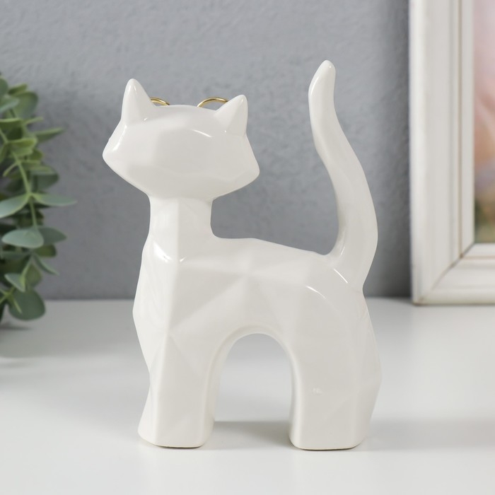 Сувенир керамика Сувенир керамика "Белый кот в очках, хвост трубой" грани 10,8х4,6х14,7 см