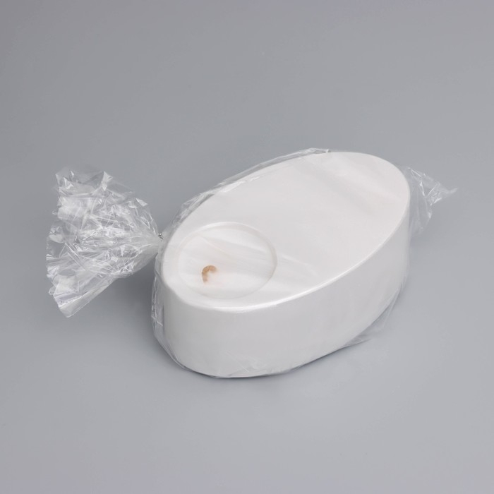 Свеча  Свеча "Узкий овал. Мрамор" в подсвечнике из гипса,11,5х7х4см,белый перламутр