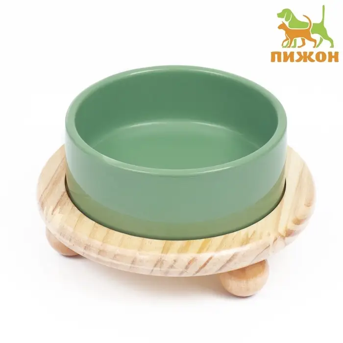 Миска, 300 мл, 13&times;5 см, на подставке, керамика, серо-зелёная