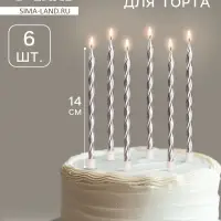 Свечи в торт &laquo;Металлик&raquo;, 14 см, 6 шт. с подставкой, серебристые
