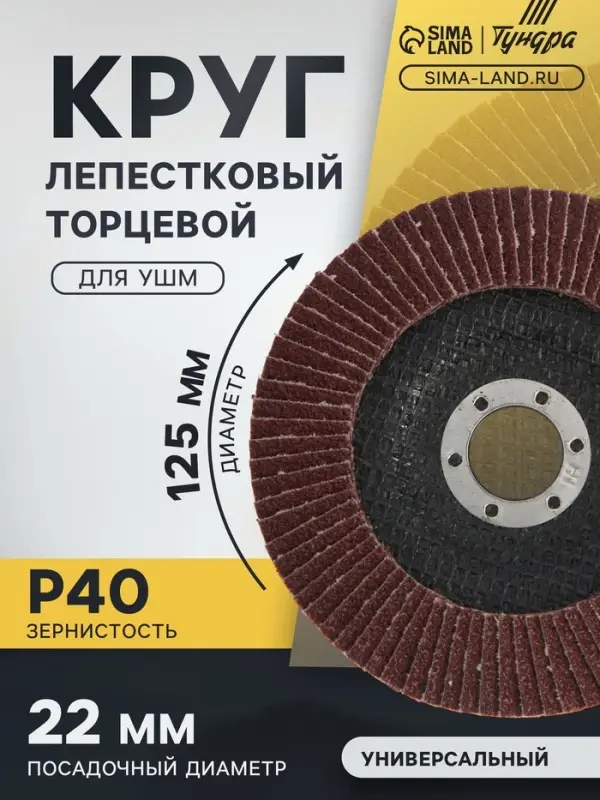 Круг лепестковый торцевой конический ТУНДРА, 125&times;22 мм, Р40