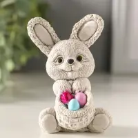 Статуэтка "Кролик с корзиной яиц" 5х5х8 см, серый
