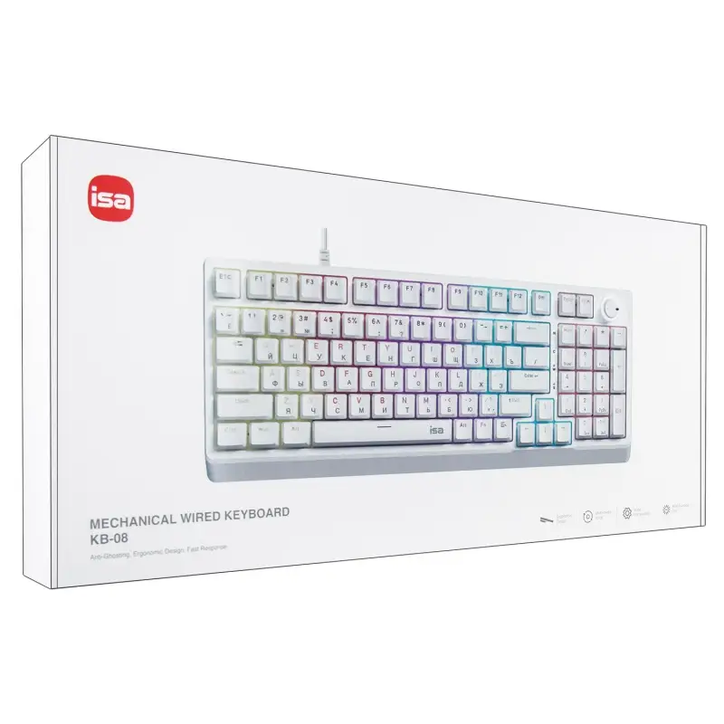 Механическая игровая клавиатура с RGB подсветкой ISA KB-08 белая