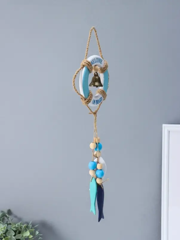 Сувенир интерьерный дерево "Спасательный круг с колоколом и рыбками" 2х10,8х35 см