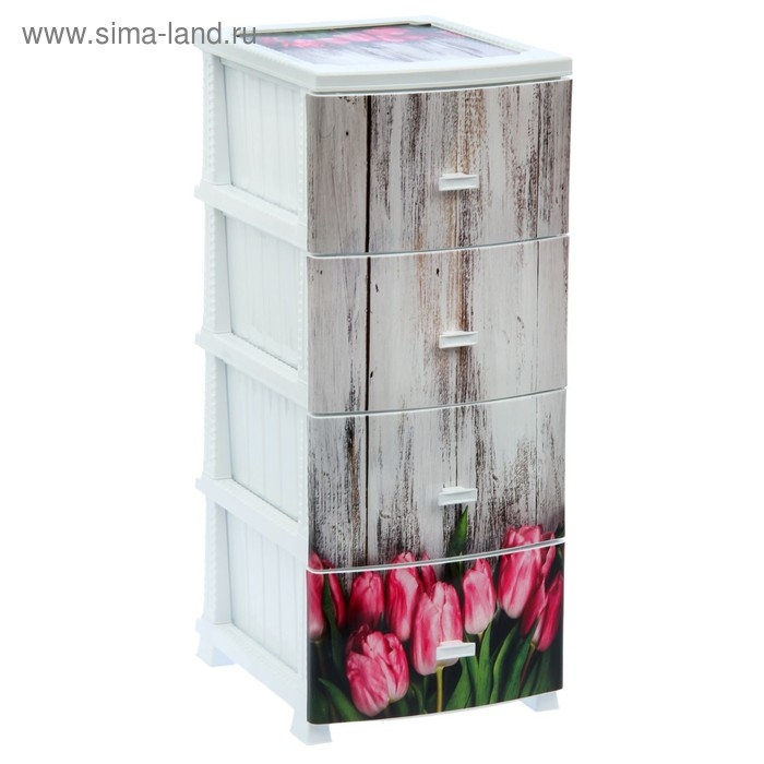 Комод 4-х секционный «Декор. Тюльпаны», МИКС