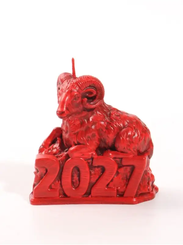 Свеча новогодняя &laquo;Баран 2027&raquo; 8.6&times;5.1&times;8.9 см, красный