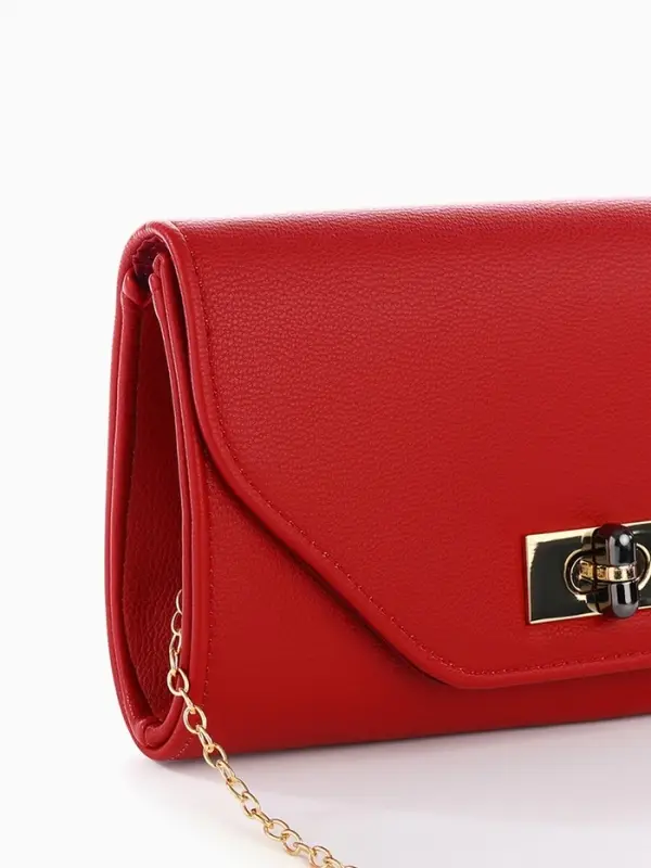 Сумка-клатч женская вечерняя на клапане, на золотистой цепочке, однотонная, бордовая