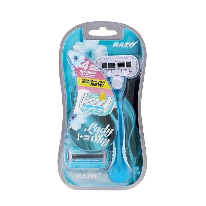 Женский станок для бритья LadySky + 2 кассеты с 4 лезвиями, голубой, совместим с Venus Женский станок для бритья LadySky + 2 кассеты с 4 лезвиями, голубой, совместим с Venus