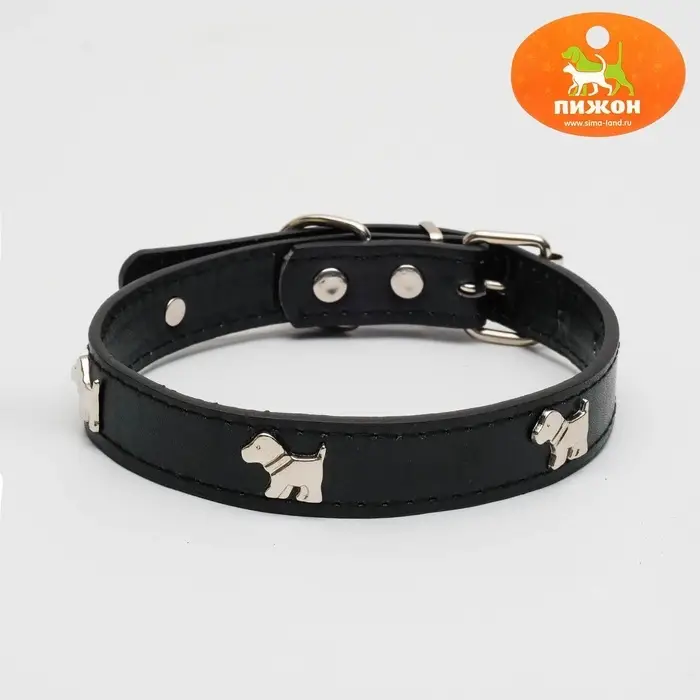 Ошейник &laquo;Собачки&raquo;, 46&times;2 см, ОШ 31-40, искусственная кожа, чёрный