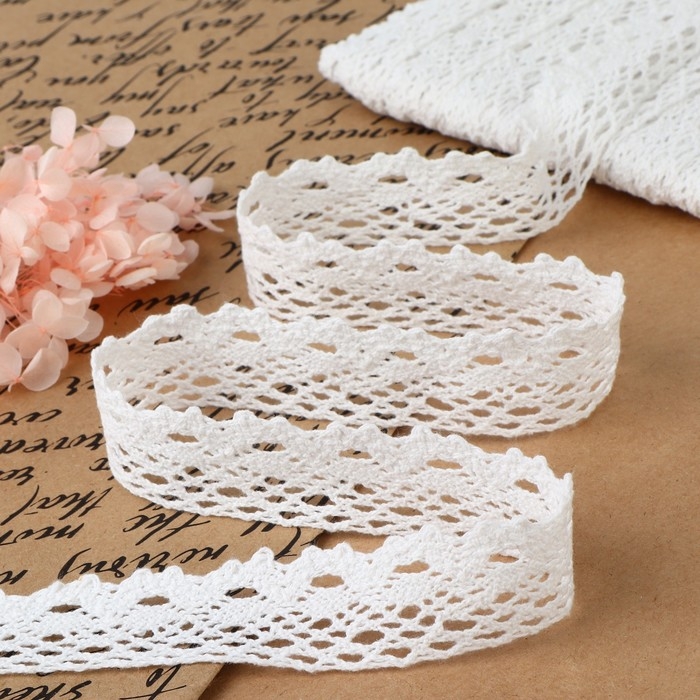 Кружево вязаное, 25 мм × 15 ± 1 м, цвет белый Кружево вязаное, 25 мм × 15 ± 1 м, цвет белый