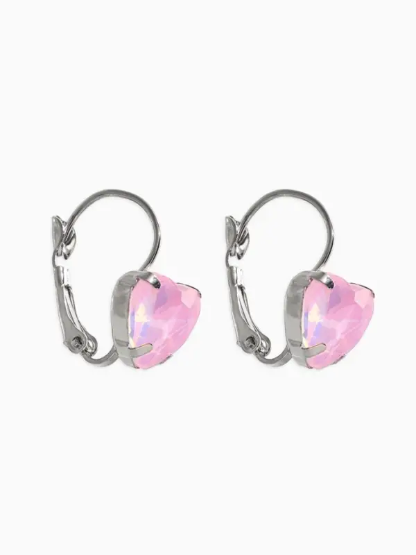 Серьги "Сердечки" лунные, цвет светло-розовый в серебре