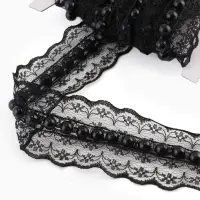 Рюш кружевной, с бусинами, 40 мм, 4.5&plusmn;0.5 м, чёрный