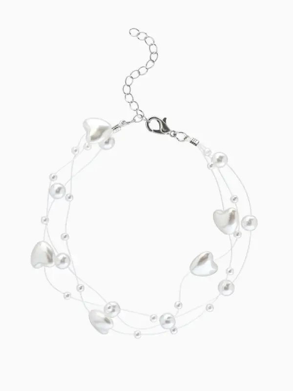 Браслет на леске &laquo;Жемчуг. Сердце&raquo;, L=16 см, бусины №4, 6, белый в серебре